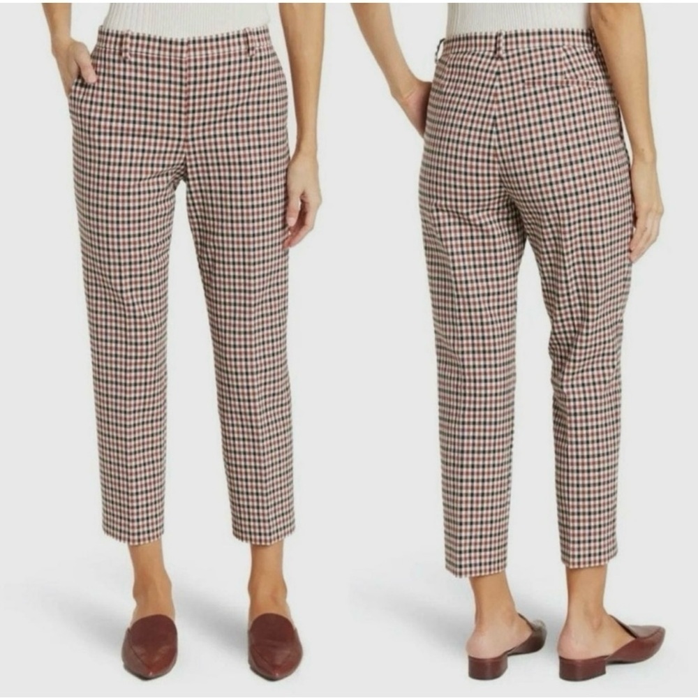 Theory Treeca Slim Straight Pants 2 Rye Portland Check Gingham Trousers Office